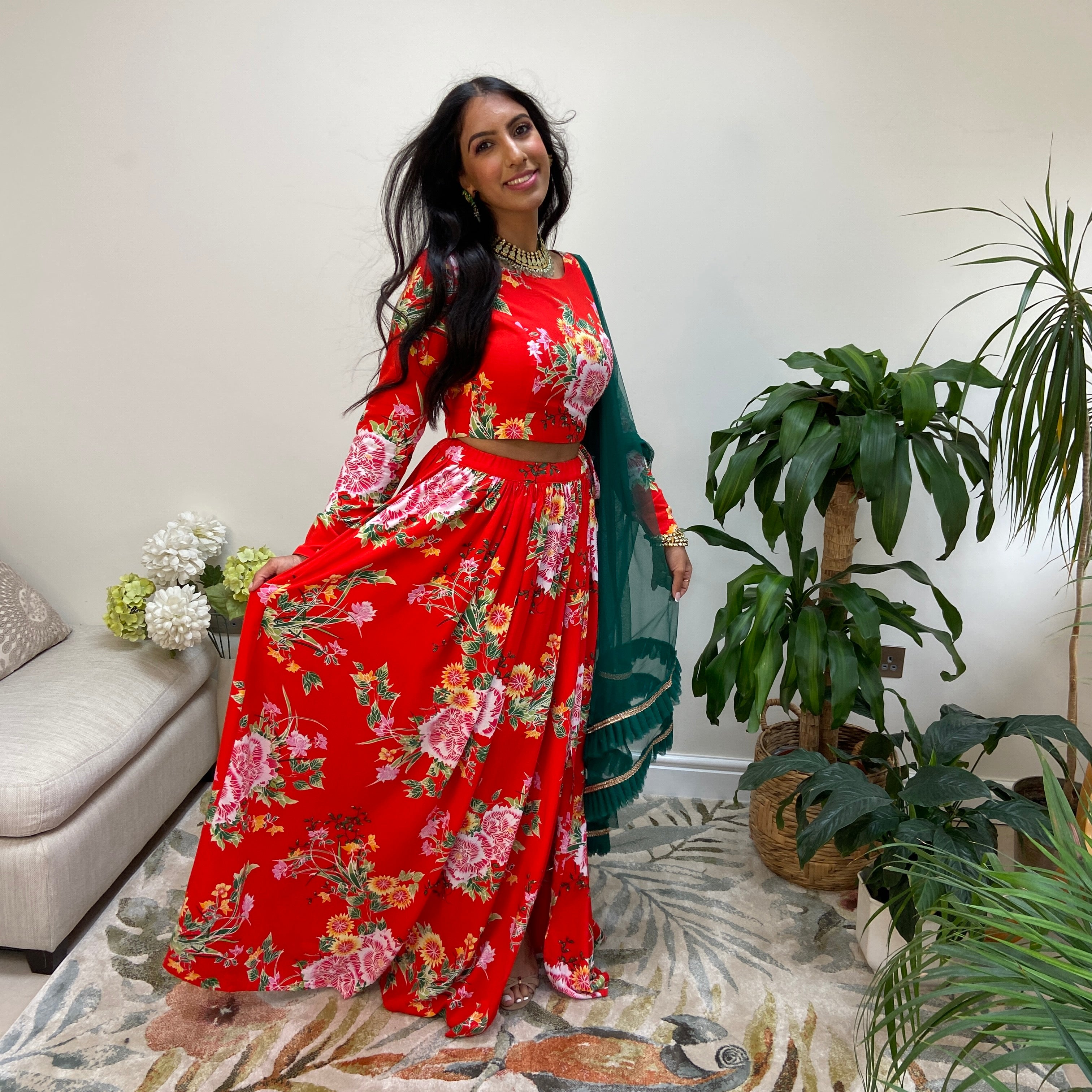 Red floral top and skirt set - Sample sale