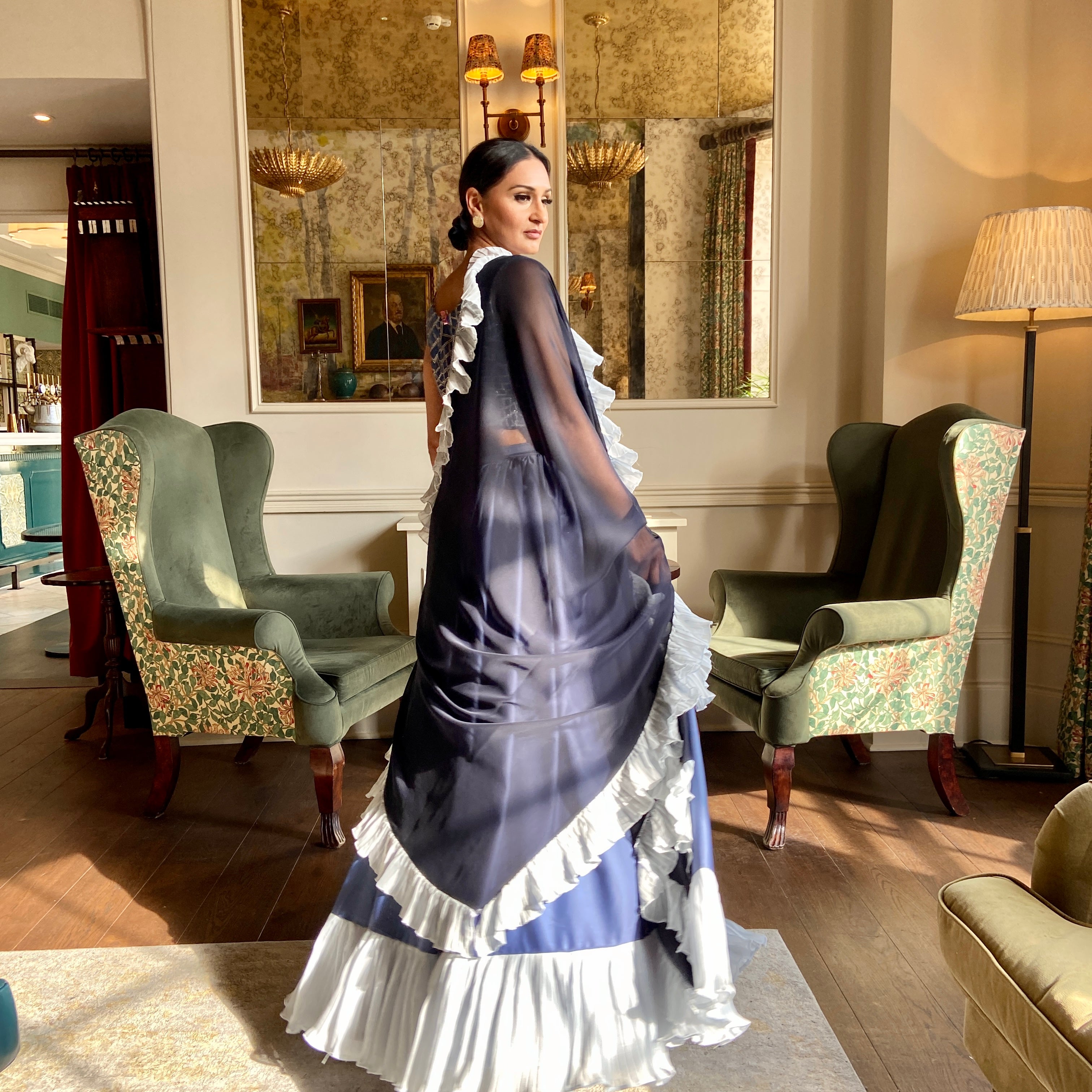 Navy pleat dupatta