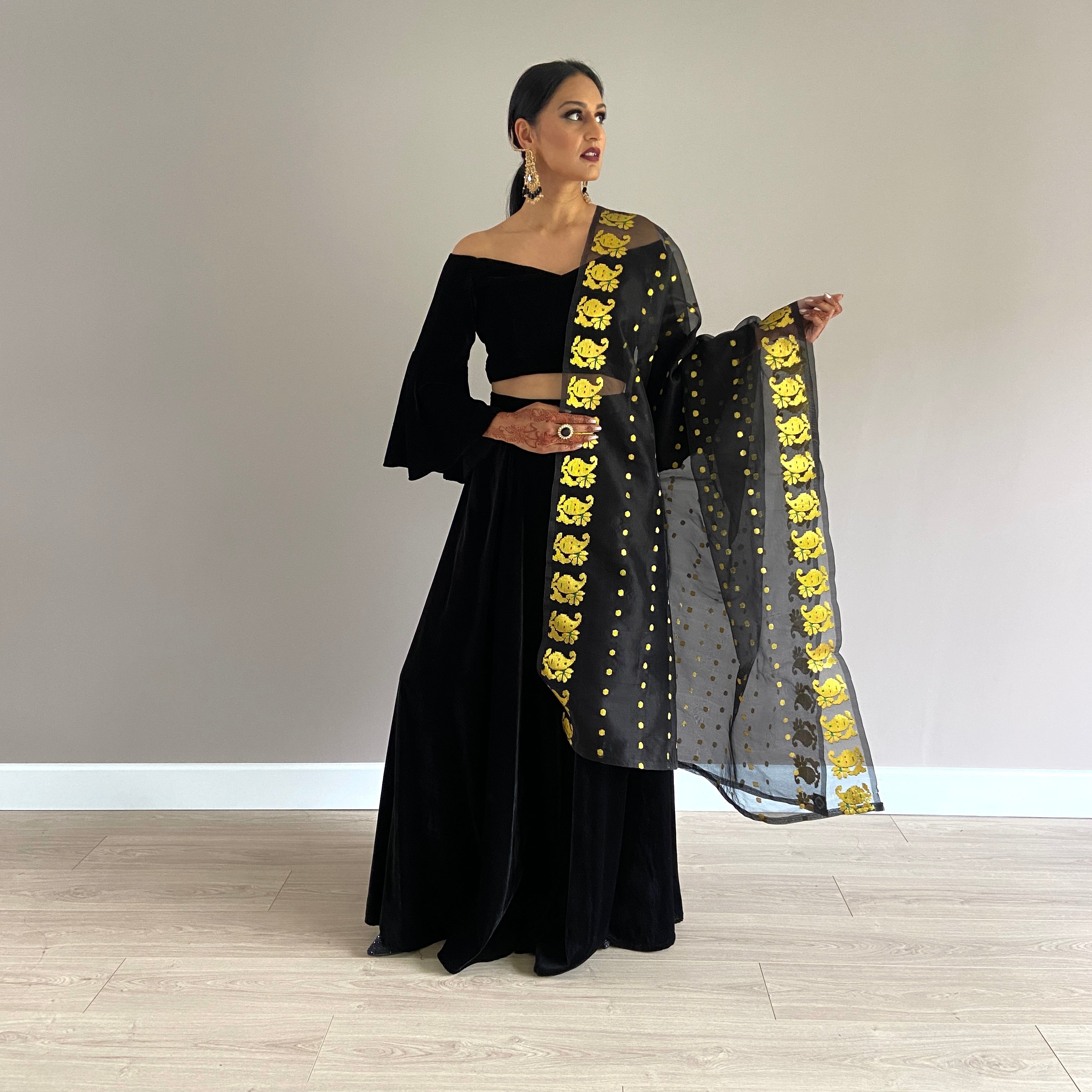 Velvet flute sleeve top