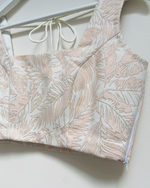 Pink and cream leaf brocade lehenga top