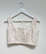 Pink and cream leaf brocade lehenga top