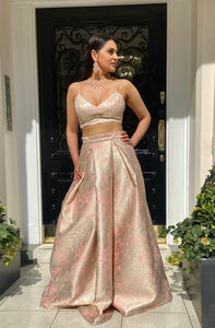 Gold and pink lehenga with pleat dupatta