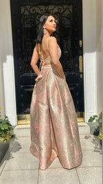Gold and pink lehenga with pleat dupatta