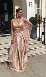 Gold and pink lehenga with pleat dupatta