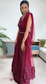 Plum jacquard trim lehenga set with choice of top