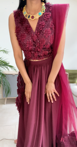 Plum jacquard trim lehenga set with choice of top