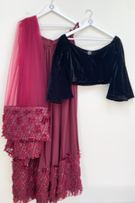 Plum jacquard trim lehenga set with choice of top