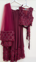 Plum jacquard trim lehenga set with choice of top