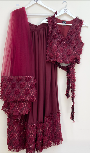 Plum jacquard trim lehenga set with choice of top