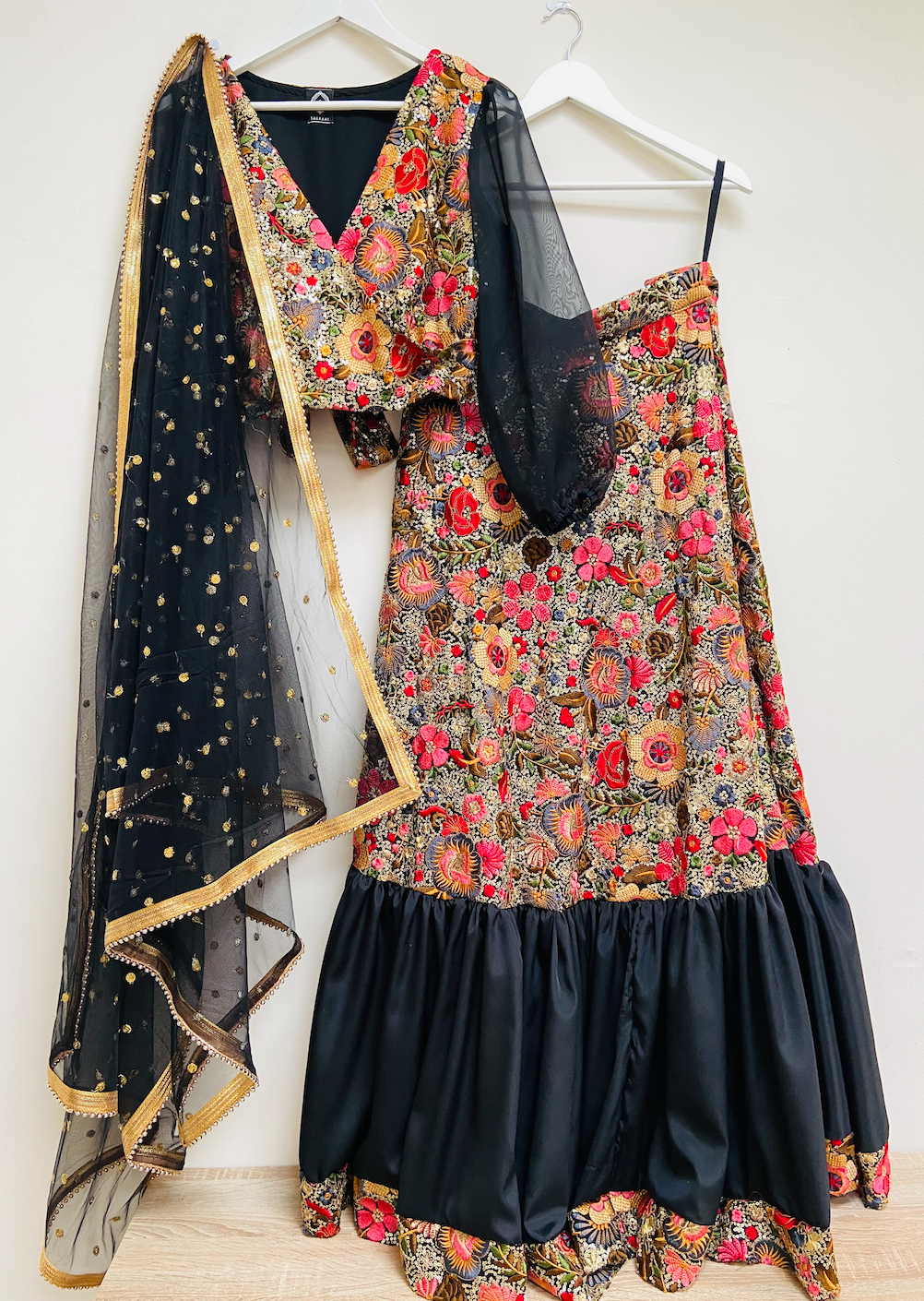 Floral sequin lehenga set with wrap top and choice of dupatta