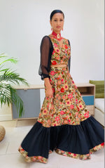 Floral sequin lehenga skirt with gathered trim