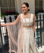 Pink and cream leaf brocade lehenga set